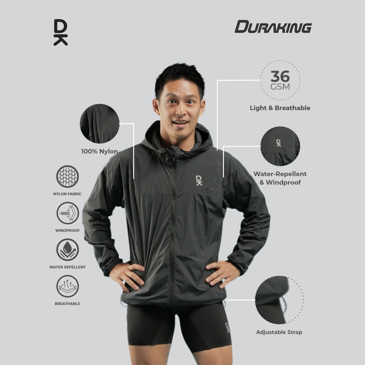 Duraking Jaket Windbreaker Pria Nylon - Aeroshield