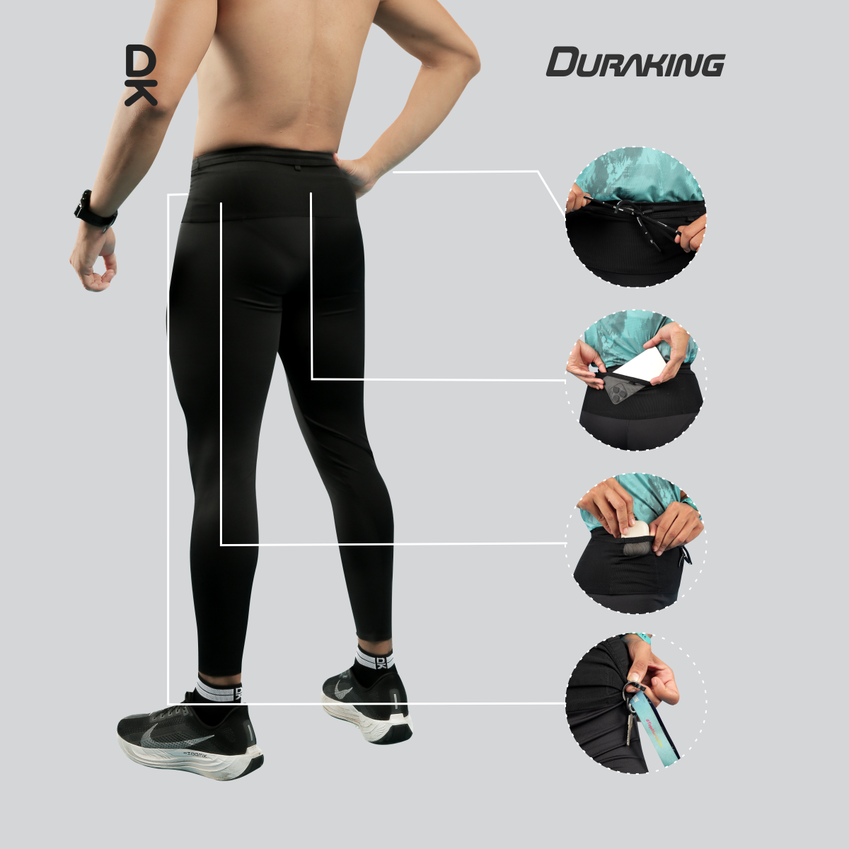 Duraking Celana Legging Panjang Compression Nylon Olahraga Pria - Running
