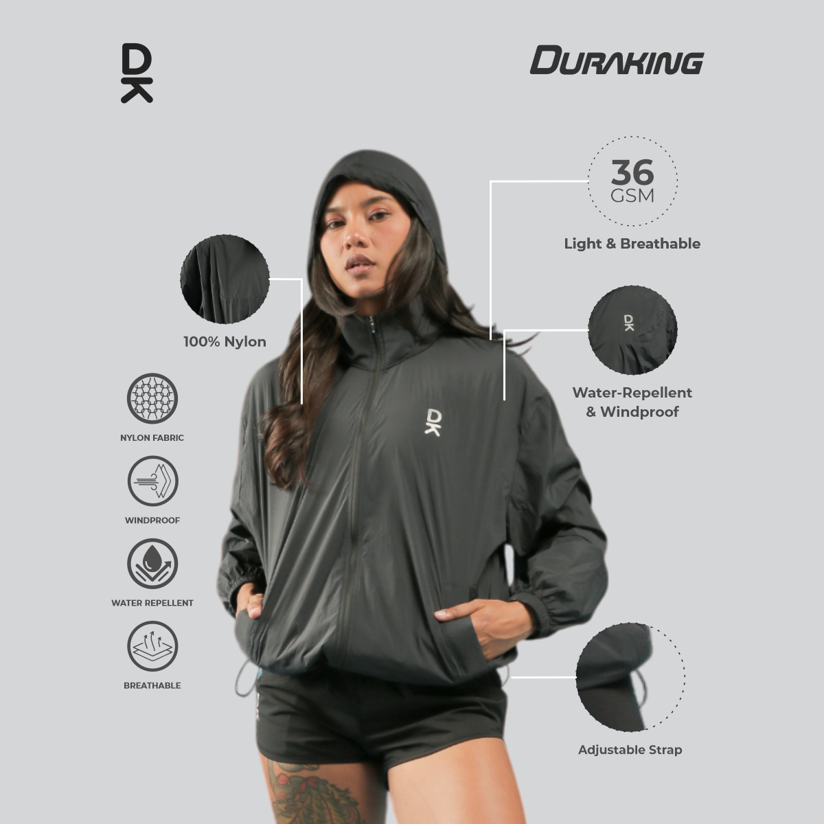 Duraking Jaket Windbreaker Wanita Nylon -  Aeroshield